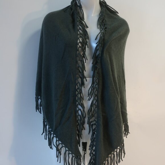 NWT Womens Minnie Rose Army Green Fringed Pure Cashmere Scarf Wrap Shawl OS - Picture 1 of 9